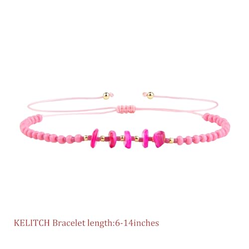 KELITCH Women Natural Stone Beads Anklet Boho Color Beaded Ankle Adjustable Foot Chain Jewelry for Summer Beach Holiday - color: Rose 08C