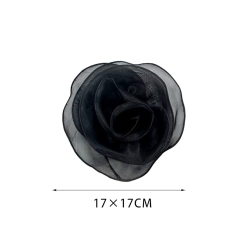 10inch Extra Large Flower Brooch Pin for Women Fashion Dainty Organza Satin Fabric Big Camellia Brooches Lapel Pins Wedding Dance Party Dress Accessories Exaggerated Jewelry Gift - color: 6 inch Black