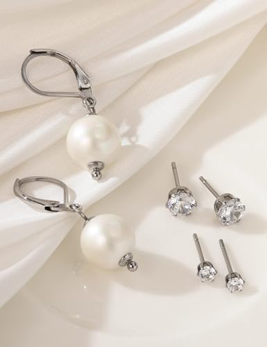 5 Pairs Pearl Earrings for Women Hypoallergenic Ball Studs Earrings Set Women 316L Surgical Steel Silver Pearl Earrings Birthday Valentines Day Gifts - color: A003-silver