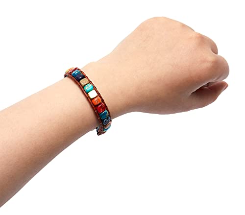 7 Chakra Bracelet Bohemian Handmade Leather Wrap Healing Protection Natural Stone Yoga Beaded Bracelets Boho Friendship Jewelry - color: Chakra #2