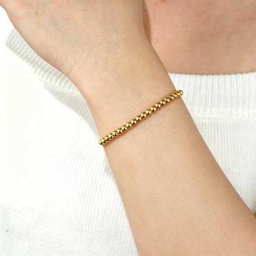 Waterproof Non Tarnish PVD 18K Gold Plated Stainless Steel Beaded Bracelets for Women, Hypoallergenic Dainty Initial Letter Charm Beaded Stackable Adjustable Bracelets, Love Knot Oval Bangles Single & Gift Sets Birthday Jewelry for Her - color: gold-A