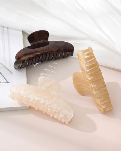 Molans 3PCS Hair Claw Clips Acrylic Clamps for women - Non-slip Strong Hold Barrettes for Thin Thick Hair, Medium hair clips Accessories - color: Brown group