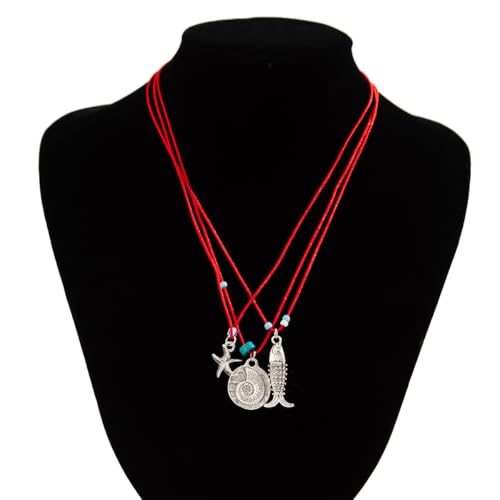 Fish Necklace for Women Handmade Beaded Y Pendant Necklace Colorful Summer Beach Boho Layering Choker Necklaces - color: Silve