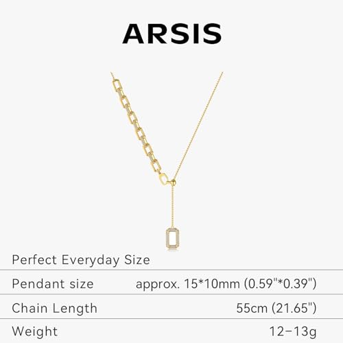 ARSIS Lariat Long Gold Necklace for Women, 18K Gold/Platinum Plated Y-Shaped Drop Dangle Pendant Necklace, Long Adjustable Pull Slider Chain Jewelry Gift for Her - color: Gold-paperclip slider