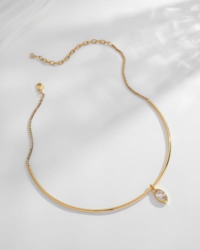 Gold CZ Choker Necklace Trendy Statement | Gold choker necklace, CZ pendant, Adjustable chain, Dainty statement, Summer gift, Gift for women, Lightweight - style: 23494