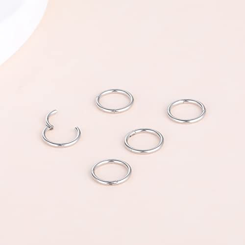 Aumeo 14G 16G 18G 20G Nose Ring Hoop Stainless Steel Hinged Segment Rings Hoops Nose Clicker Ring Tragus Helix Cartilage Daith Rook Earring Piercing Jewelry for Women Men - style: 5pcs 20g 6mm Silver