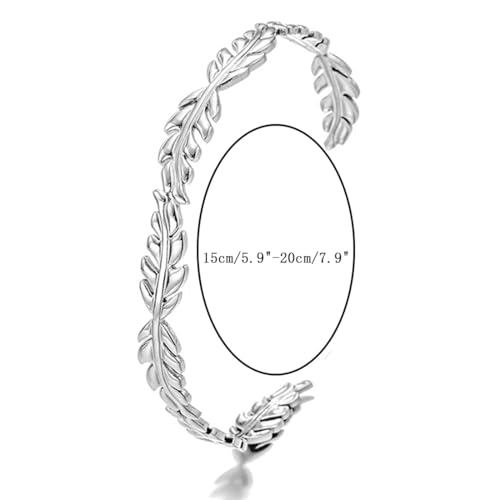 Womens Cuff Bracelets Heart Open Bangle Jewelry - color: Leaf Silver