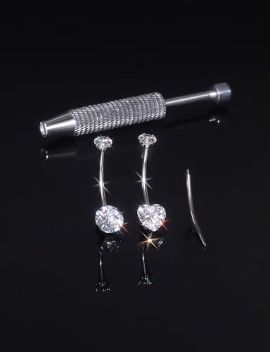 Long & Extra Long Bar Belly Button Ring Internal Thread Hypoallergenic Surgical Stainless Steel 14mm 16mm 14 Gauge Navel Rings Cubic Zirconia Buuton Body Piercing Jewelry for Women Men - color: Silver-Tone 16mm
