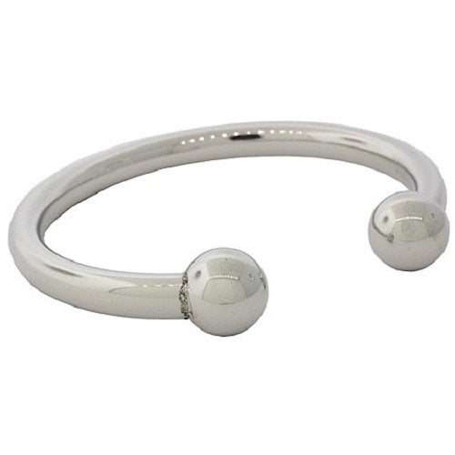 Amythyst Unisex Men's and Women's Silver or Yellow Gold Tone Open End Stainless Steel West Indian Inspired Ball Cuff Bangle - color: Silver Tone (Plain)
