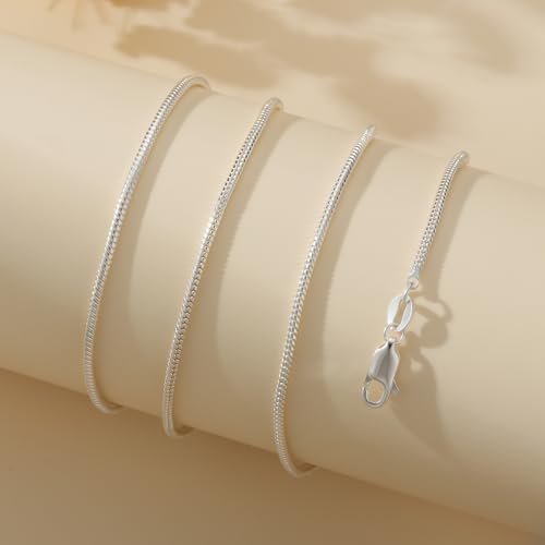 925 Sterling Silver Chain Necklace for Women - 1mm 1.5mm 2mm Snake Chain Necklace Smooth Sturdy Jewelry Gift Size 16/18/20/22 Inches - color: 1mm, size: 16+2"