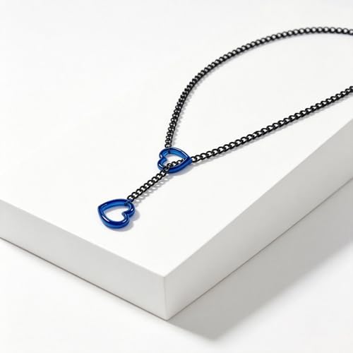Choker Necklace for Women Gothic Goth Stainless Steel Slip Chain Chunky Long Drop Mens Punk Necklace Jewelry Gift - style: Blue Heart
