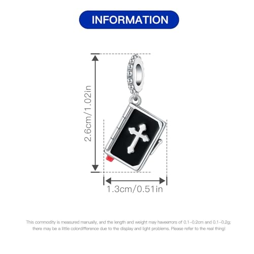 925 Sterling Silver Charms for Bracelets and Necklace Religious Cross Pendants Praying Hands, Bible, Virgin Mary, Jesus, Church Bead Jewelry - color: Holy Book Charms
