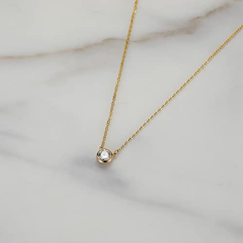 Tewiky Dainty 14k Gold Plated/Silver Cubic Zirconia Necklaces for Women, Simple CZ Jewelry Necklaces Trendy Gifts - color: Gold Bezel CZ