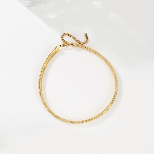 Badu Chunky Gold Stainless Steel Choker Necklace For Women Stretch Snake Shain Non Tarnish Gold Triple Necklace - color: Gold-01