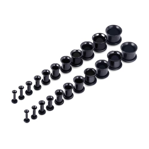 TBOSEN Precise Dimensions Stainless Steel Set Double|Single Flare Tunnel Screw Gauge Ear Expander Stretching Kit Piercing Mixed Size - color: Black-Single Flare, size: 1.6-10mm(14G-00G)
