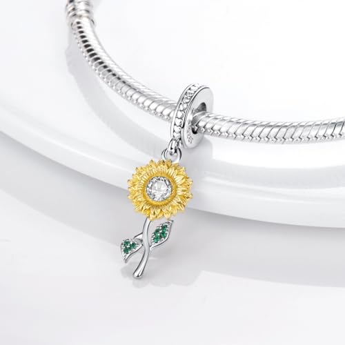 HONGRUI 925 Sterling Silver Charm for Bracelets Fashion Women Jewelry Gift - color: Golden Sunflower