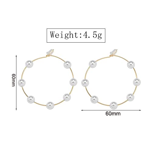 Doubnine Large Hoops Super Huge Circle Pearls Earrings Thin Dangle Gold Silver Elegant Wedding Women Accessories Jewelry Gift for Her - size: 60 mm Silver