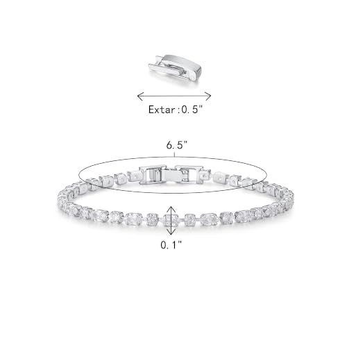 FANZE Gold Plated Cubic Zirconia Tennis Bracelets for Women Dainty Trendy Adjustable Bracelet Jewelry Gift for Ladies Wedding Mother Birthday Anniversary - style: Silver CZ bracelet
