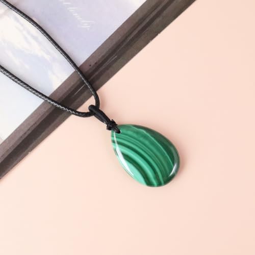 Teardrop Gemstone Necklaces for Women, Healing Crystal Pendant Necklace Birthstone Jewelry for Women - color: Malachite