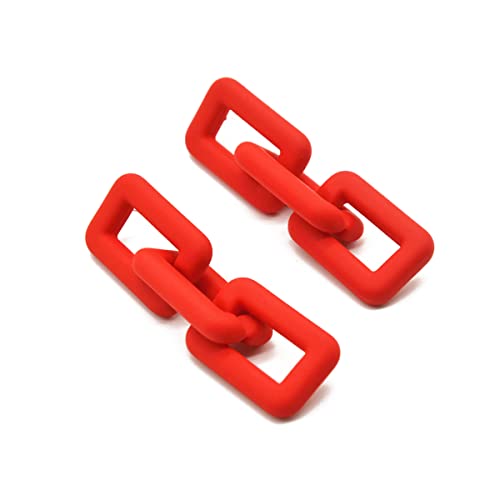 Chunky Acrylic Link Earrings Multicolor Thick Rectangle Paperclip Link Chain Earrings Rainbow Resin Geometric Paperclip Chain Ear Drop Dangle Earrings for Women Girl Funky Jewelry - color: B red