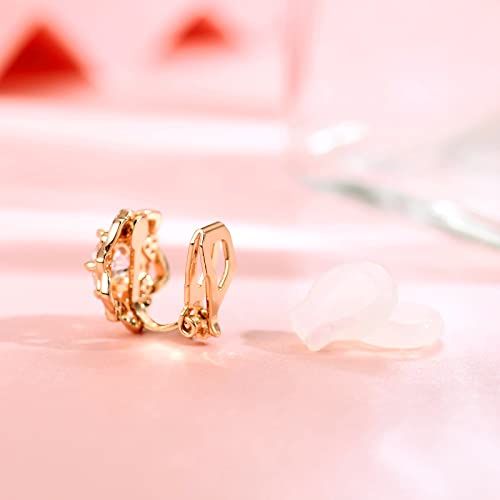 Clip on Earrings Women, 14K Gold Hoop Clip-On Earrings for Women, Hypoallergenic Non Pierced Croissant Earrings - color: Gold Flower