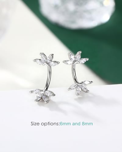 Lotus Rook Piercing Jewelry, 16G Eyebrow Rook Earrings, Stainless Steel Eyebrow Piercing Jewelry,Lobe Earrings 6/8MM - color: WG-8MM