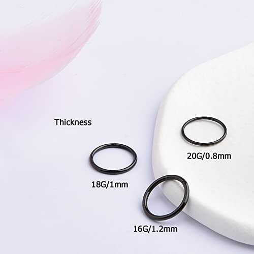 Lantine 16g 18g 20g Nose Rings Hoops Grade 23 Titanium Black Hinged Septum Rings Seamless Clicker Sleeper Cartilage Daith Tragus Helix Piercing Hoop Earrings - color: Black