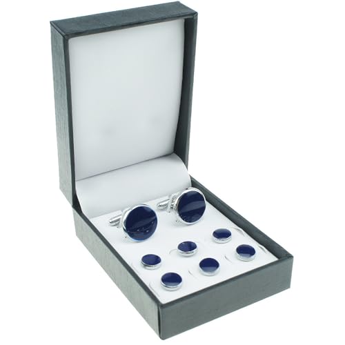 Tuxedo Studs and Cufflinks Set, Mens Cufflinks and Cuff Studs Set, Formal Shirt Buttons with Gift Box for Wedding Business Suit Accessories - color: Blue/Silver