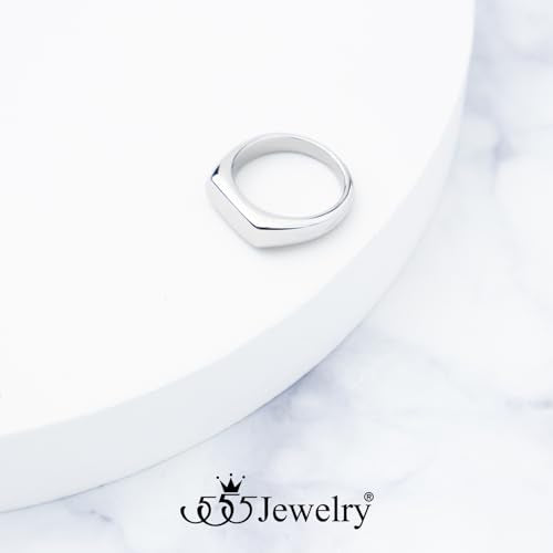 555Jewelry Stainless Steel Solid Plain High Polish Round Signet Ring for Men - color: Oval Silver