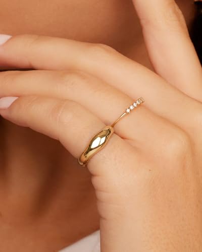 Gold Rings for Women Men Non Tarnish, Waterproof Chunky 14K Gold Plated Dainty Stackable Rings Trendy Statement Pinky Thumb Rings Engagement Eternity Wedding Band Ring Stacking Gold Jewelry Size 3 4 5 6 7 8 9 10 11 - color: Gold, size: 5.5