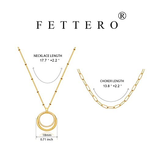 Fettero Pendant Necklace Gold Choker Layered Coin Open Karma Circle Full New Crescent Moon 14K Gold Plated Simple Dainty Necklaces for Women Jewelry Gift - style: Double Circle / 2 Layer