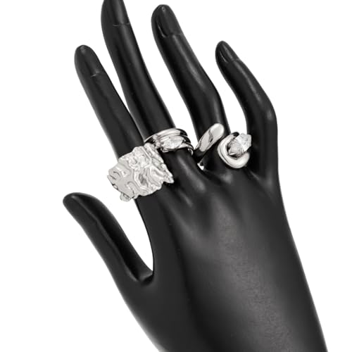 Chunky Gold Rings for Women Rhinestone Stackable Knuckle Ring Set Open Adjustable Statement Ring Set Dainty Crown Cross Midi Rings Fashion Jewelry Gift for Women - color: Silver1