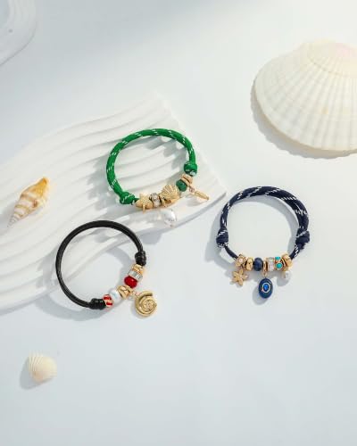 Paracord Charm Bracelets for Women | Handmade, Charm Bracelet, Adjustable Braided Rope, Cute Summer Beach Jewelry - style: Pearl