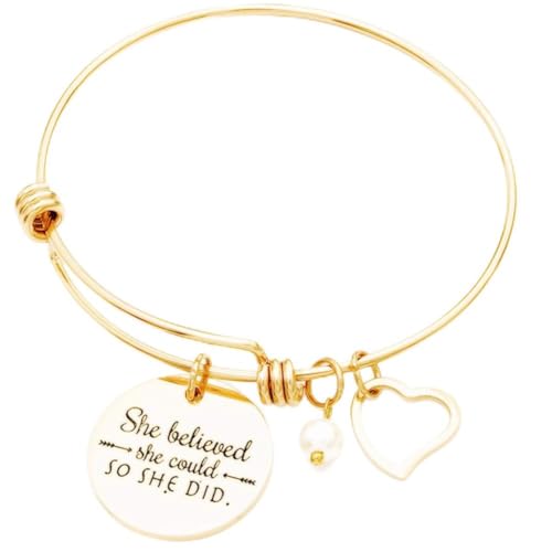 Jude Jewelers Stainless Steel Inspirational Encouragement Bracelet, She Believed She Could So She Did - color: Gold
