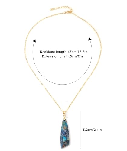 Nature Stone Necklaces for Women Boho Pendant Necklace 18K Gold Chain Necklaces - color: Blue Gold