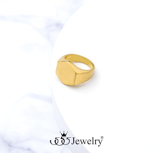 555Jewelry Stainless Steel Solid Plain High Polish Round Signet Ring for Men - color: Hexagon Gold