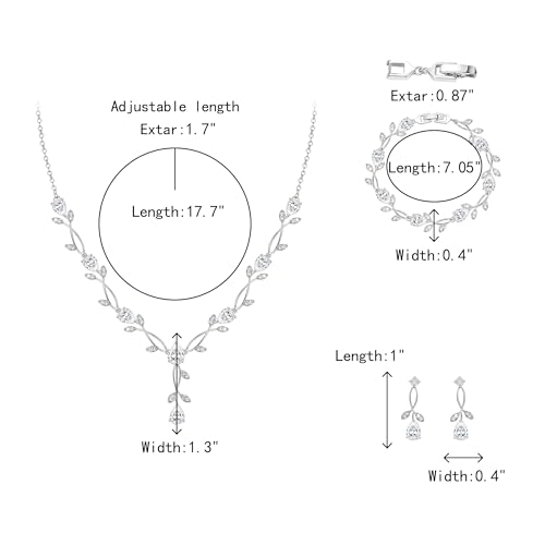 Crysdue Wedding Jewelry Set for Brides Bridesmaid, Cubic Zirconia Teardrop Marquise Leaf Cluster Pendant Necklace Bridal Tennis Bracelet Drop Earrings for Women Party Prom - style: A- CZ set- silver