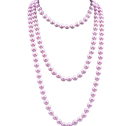1920s Long Pearl Necklace Faux Pearls Necklace Imitation Beaded Long Pearls Necklace 1920s Gatsby Costume Jewelry - color: pink