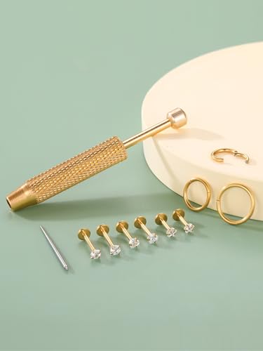 Oveta 16G 18G Flat Back Studs Earrings for Tragus Cartilage Piercing Jewelry, Surgical Steel Nose Rings Hoops 6/8/10mm, Silver/Gold - color: Gold, size: 16g*6/8/10mm bar