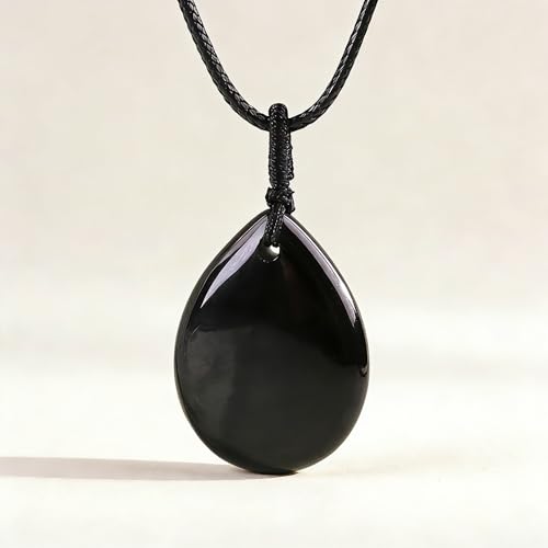 Teardrop Gemstone Necklaces for Women, Healing Crystal Pendant Necklace Birthstone Jewelry for Women - color: Black Obsidian