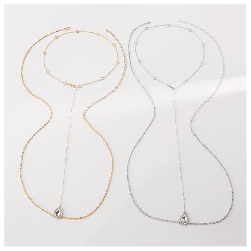 Rhinestone Back Chain Necklace,Crystal Drop BackDrop Jewelry,Wedding Bridal Long Pearl Back Necklace Jewelry for Women Backless Dress - color: Silver