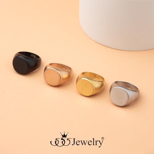 555Jewelry Stainless Steel Solid Plain High Polish Round Signet Ring for Men - color: Black Matt
