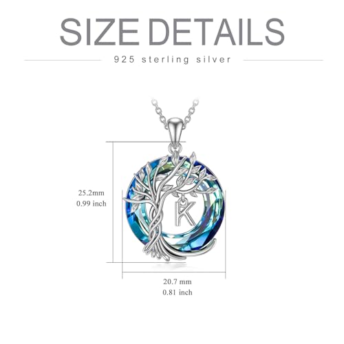 TOUPOP Gifts for Women Tree of Life Initial Necklace 925 Sterling Silver Letter Pendant with Blue Crystal Birthday Jewelry Gifts for Women Her Mom Wife Daughter - color: Tree of Life K Initial