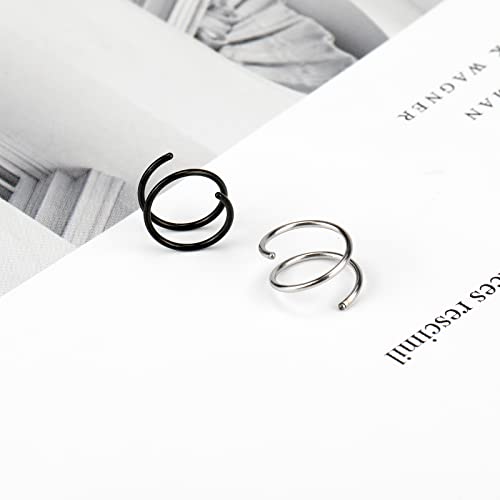 20G Double Nose Ring Hoop for Single Piercing - 2-36 Pcs Jewelry for Women - color: BLACK,SILVER