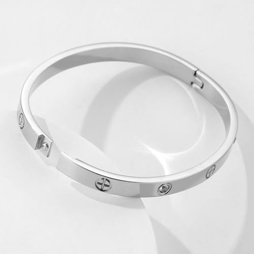 Women's Stainless Steel 18K Gold-Plated Cubic Zirconia Bracelet, Love and Friendship Jewelry Bracelet, Cuff Crystal Jewelry for Mother's Day, Father's Day, Valentine's Day, the Best Gifts for Married and Birthdays - color: Zircon+Cross Silvery