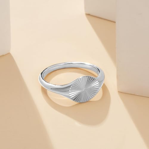 YeGieonr Non Tarnish Gold Rings for Women, Waterproof Gold Signet Ring, 18K Gold Plated Stackable Rings for Everyday Wear - color: Sunburst Silver