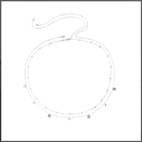 Waist Chains for Women Gold Waist Chain Silver Belly Chain Adjustable Layered Body Chain Sequin Belly Chains Sexy Bikini Beach Jewelry for Women (26.8-36.6 Inch) - style: turquoise+silver
