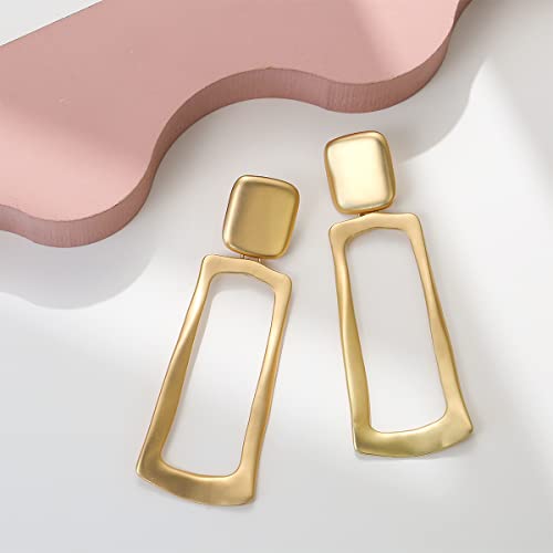 Matte Gold Silver Geometry Clip On Earrings for Women Retro Drop Clip Earrings for Women - style: gold rectangle
