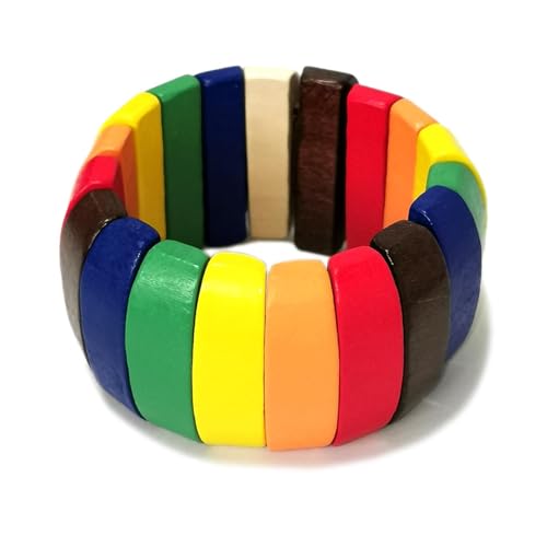 KIFEDSLJ Colorful Wooden Beads Stretch Bracelet Handmade Wide Chunky Bangle Bohemian Wood Wristband for Women Jewelry - color: colorful C