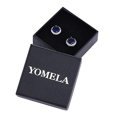 YOMELA Round Cubic Zirconia Stud Earrings for Women | Everyday Dainty, Diamond-Like Brilliance, CZ Halo Birthstone Studs, Hypoallergenic & Lightweight, Elegant & Versatile - color: Blue